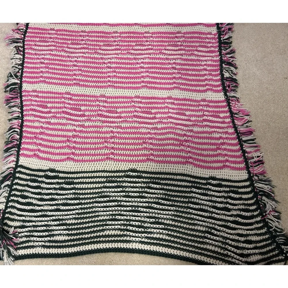 handmade crochet afghan blanket W/flamingo & monstera leaf border